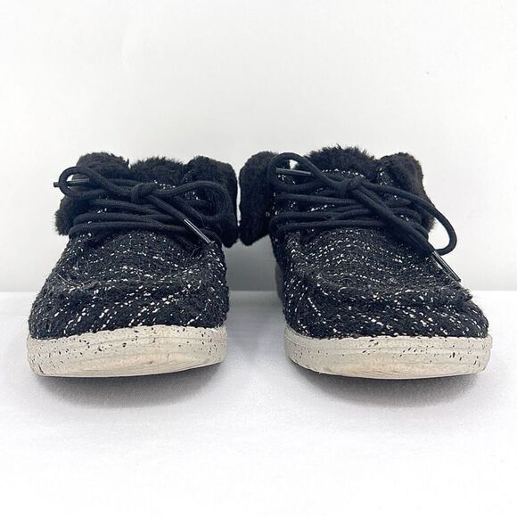 Hey Dude Britt Boucle Black Metallic Thread Fur Cuff Lined Ankle Boots Size 6 - Picture 6 of 11